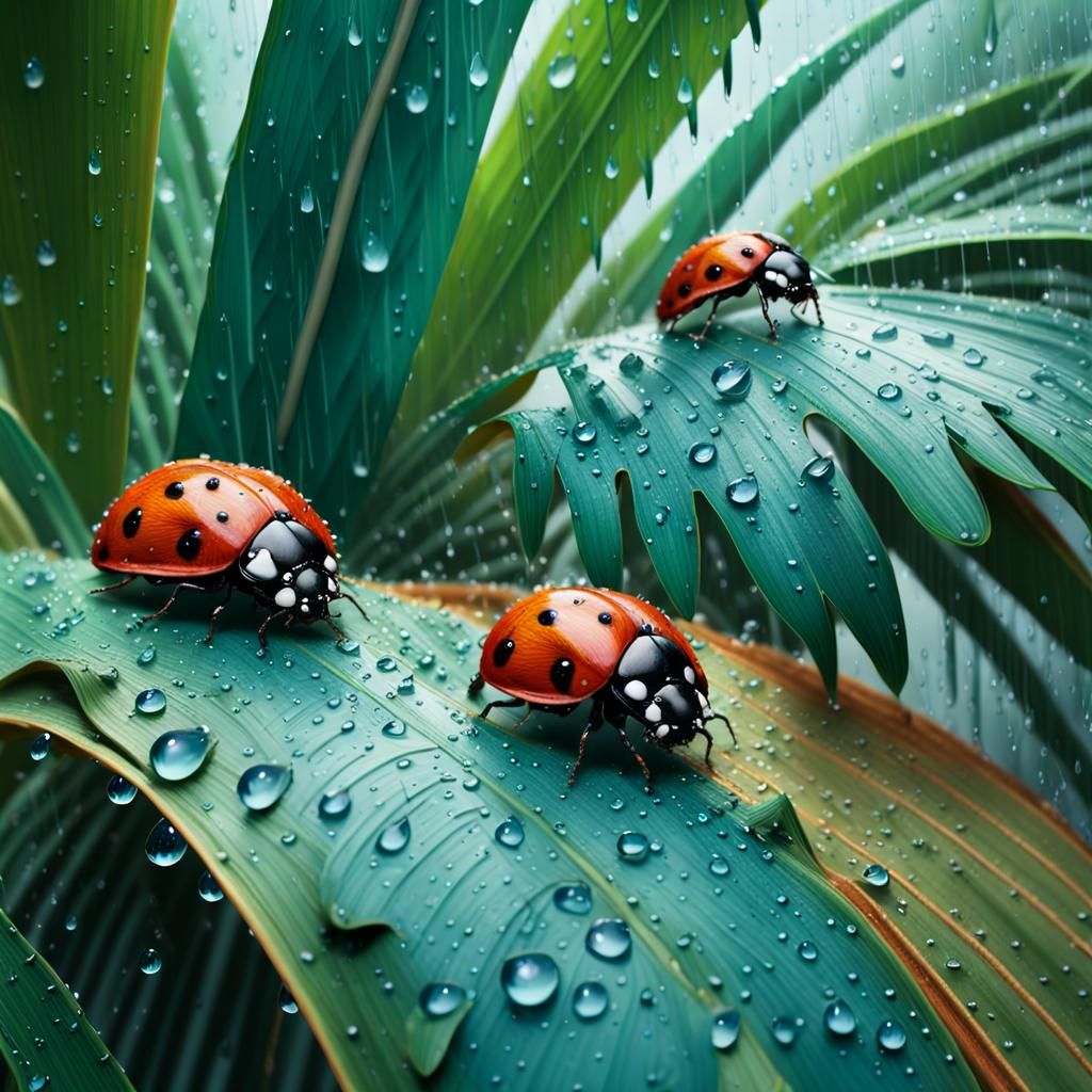 Duża Palma, Pod liściem palmy po innym liściu idą trzy biedr...