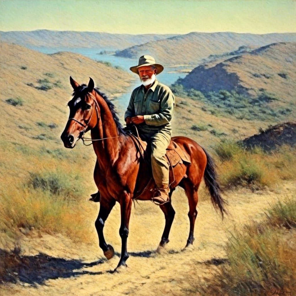 Man Rides Horse Across Hills: Photorealistic Image