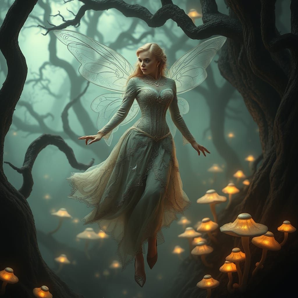 Ethereal Fairy in Haunted Forest: Digital Matte Painting