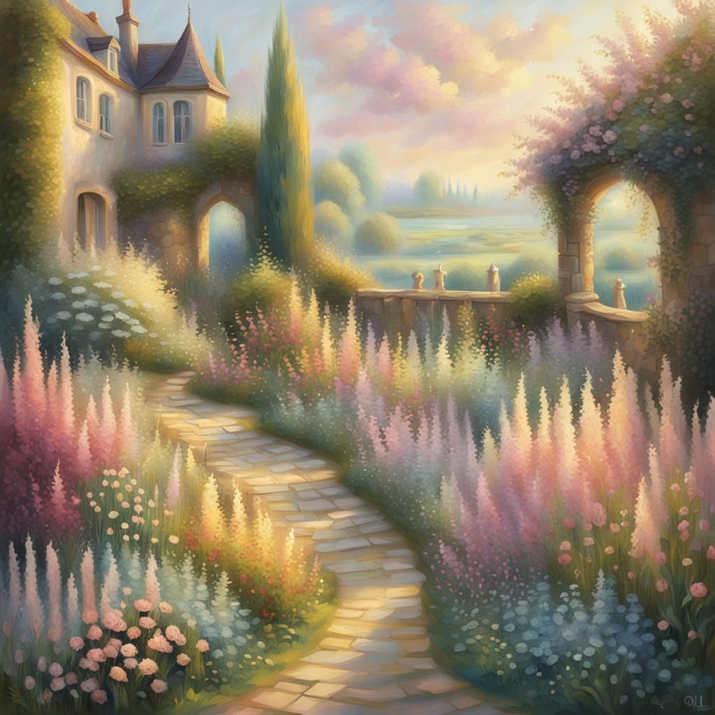 Lush Garden at Vétheuil in Impressionist Style