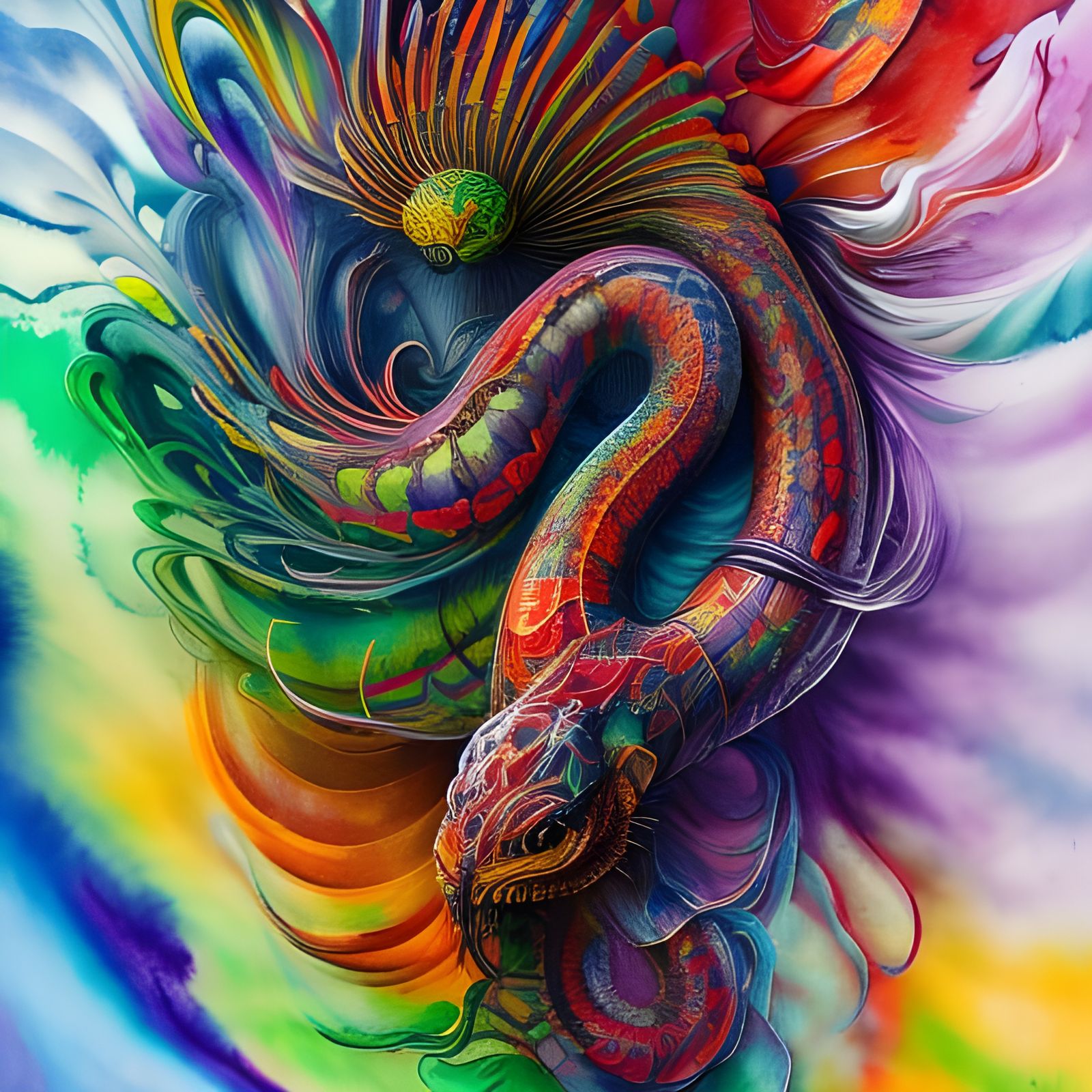 Rainbow Serpent in Flowing Colorful Inks