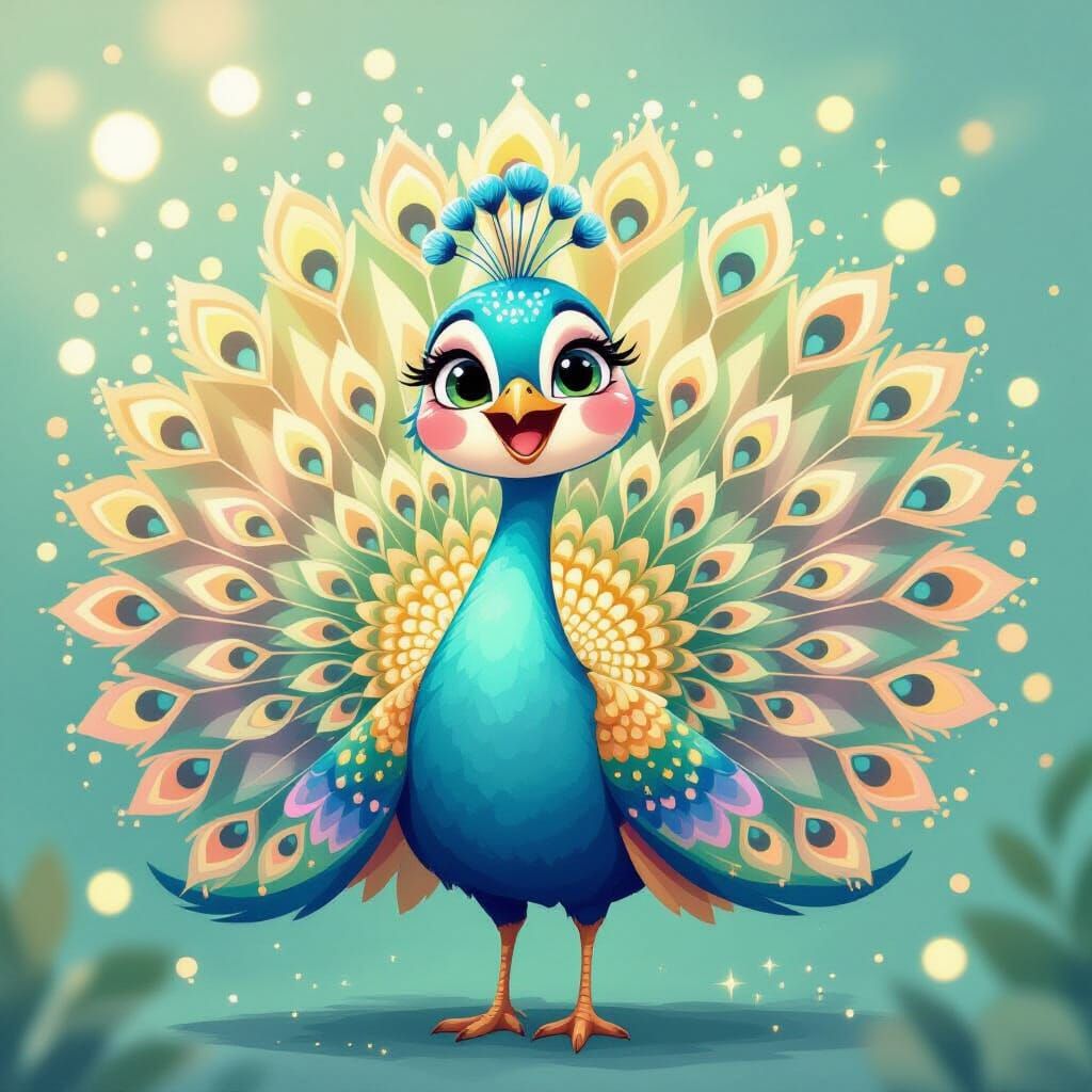 Smiling Peacock in Pastel Wonderland