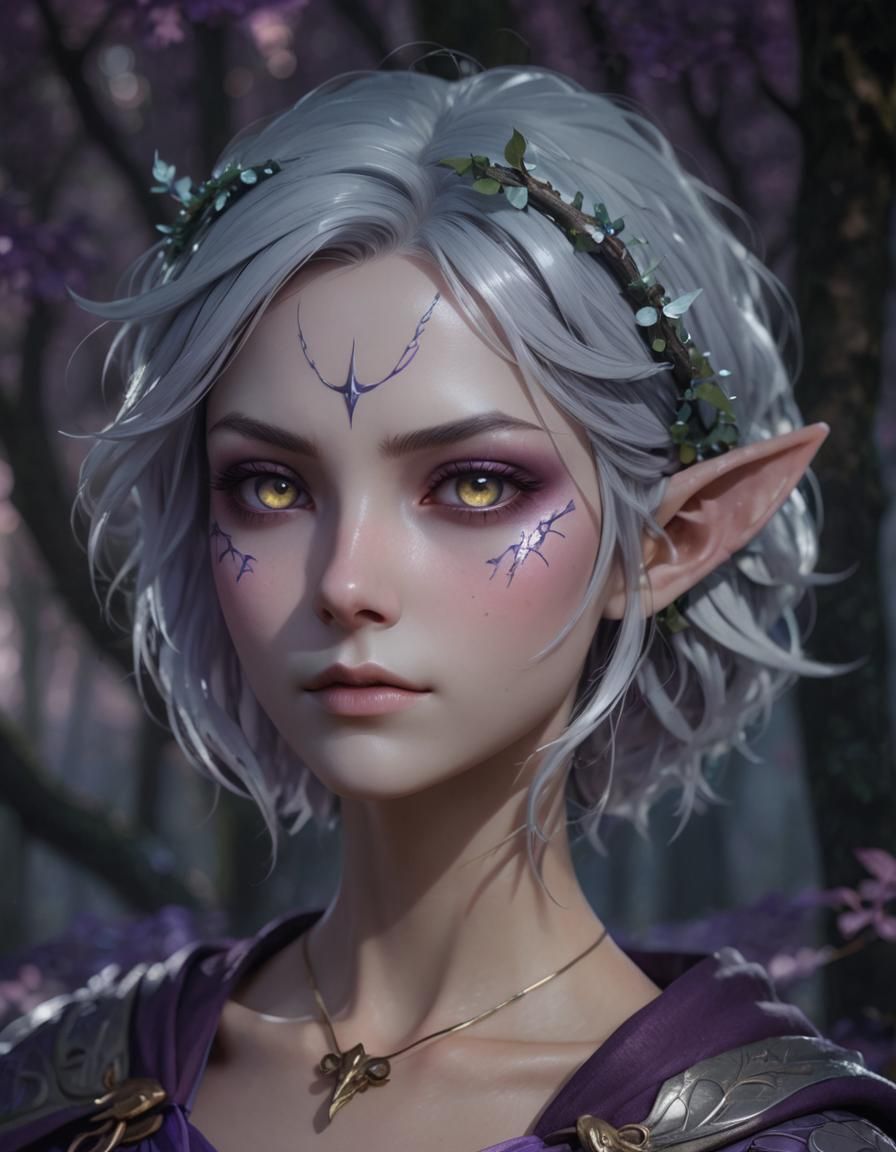 Drow Warrior in Mystical Forest: 3D Anime Art