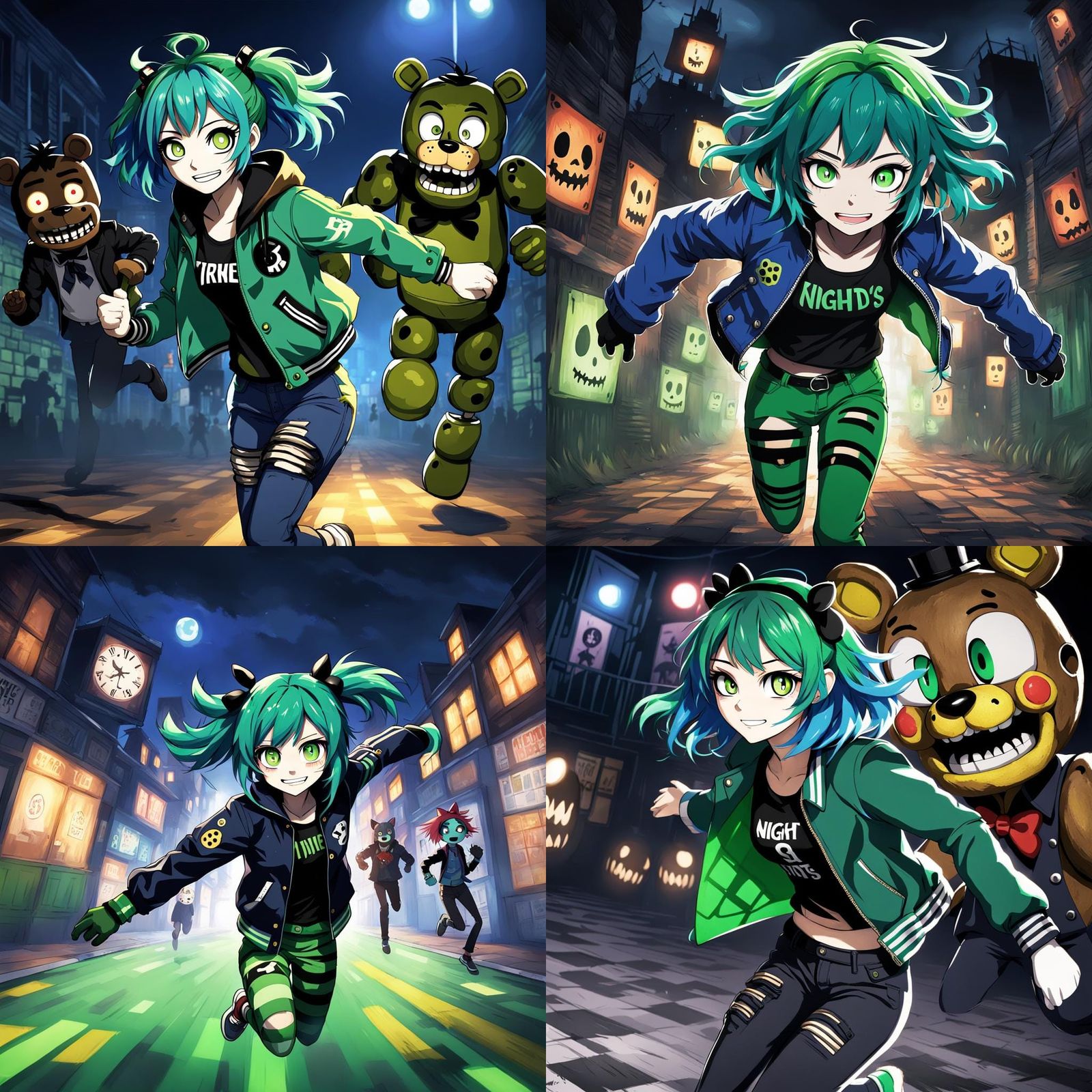 Anime Girl Escaping a Five Nights Character