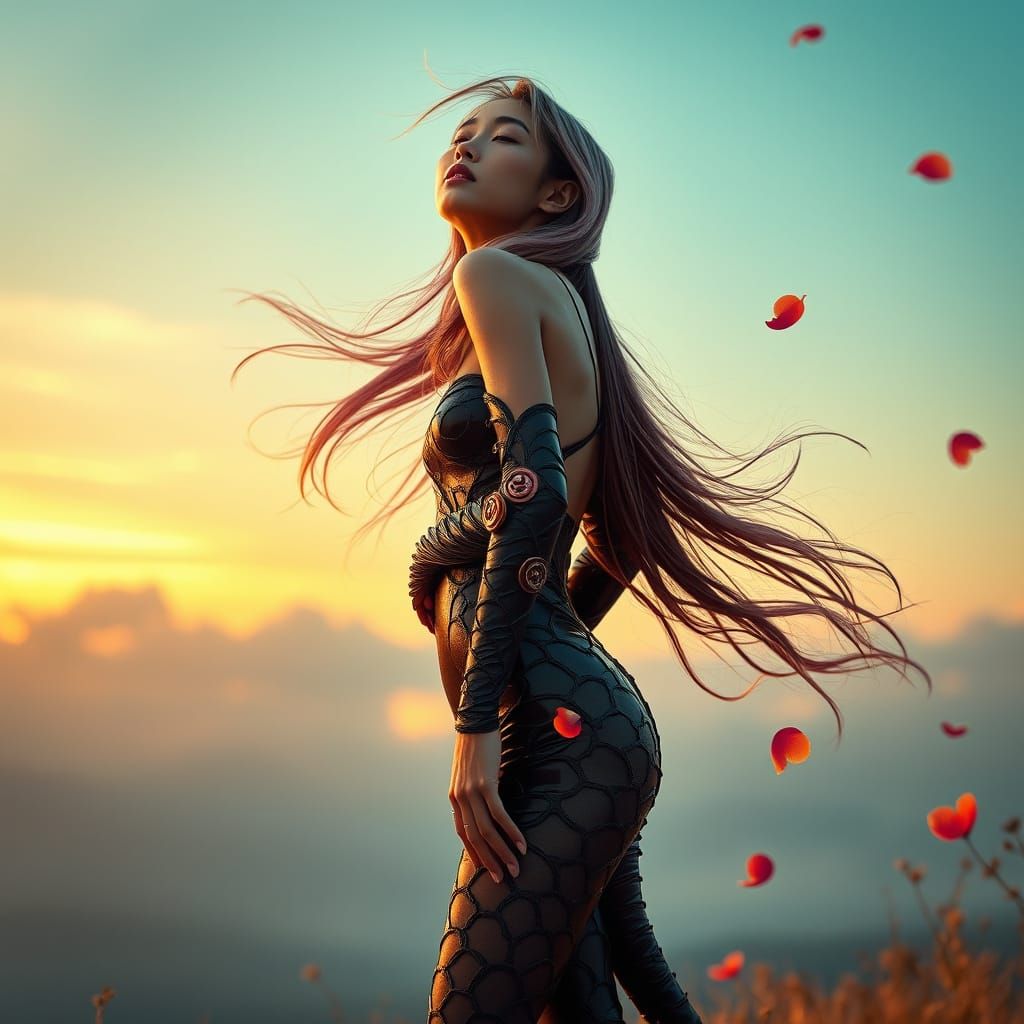 Symbiote Woman in Sunset, Giger-Inspired Design