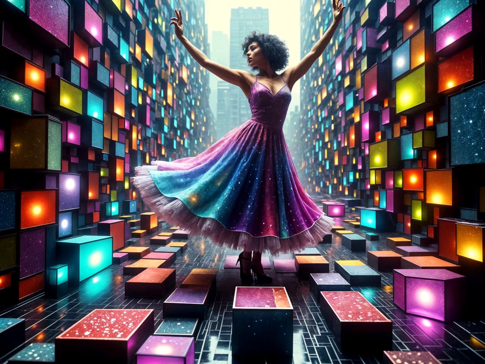 Abstract Dancer in Color Block Sculpture