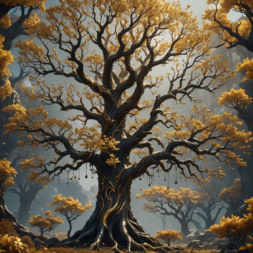 Fantastical Gold Tree in Detailed Matte Painting