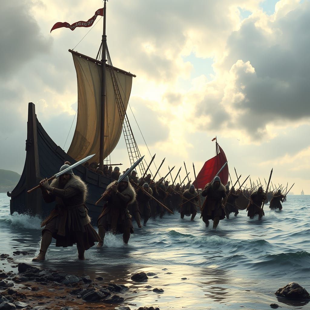 Viking Warship Landing: Warriors Arriving in England