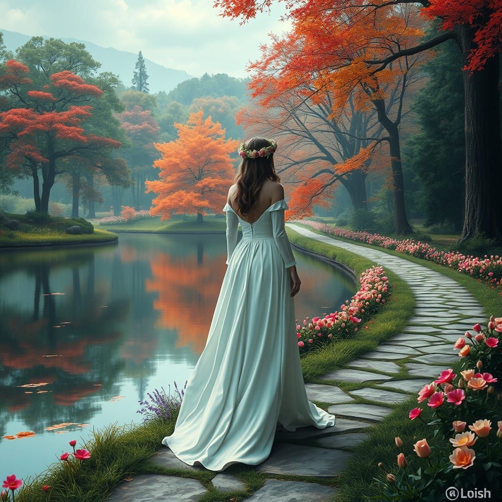 Enchanting Lake Goddess in Whimsical Floral Attire