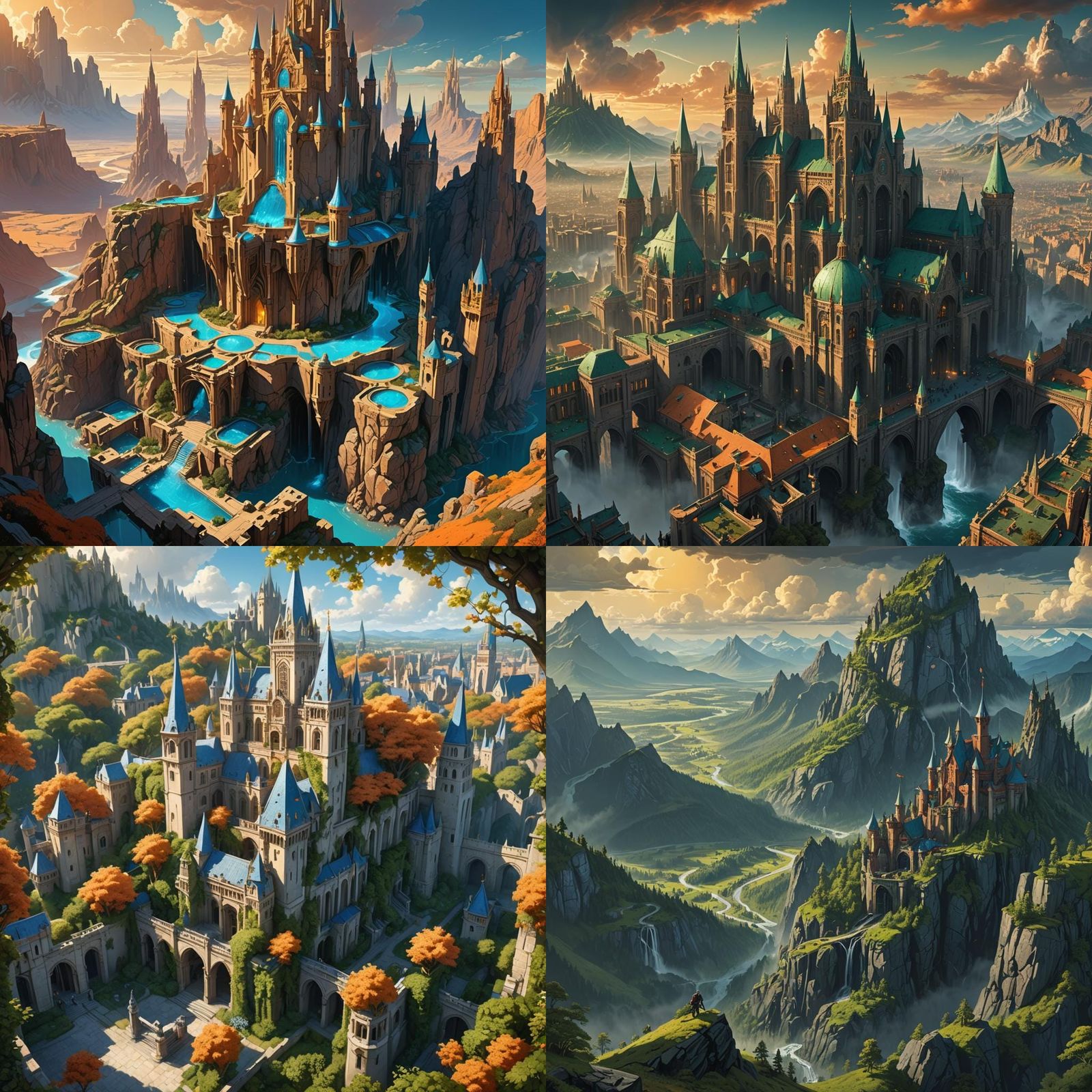 Fantastical Kingdom with Massive Wall in Detailed Matte Pain...