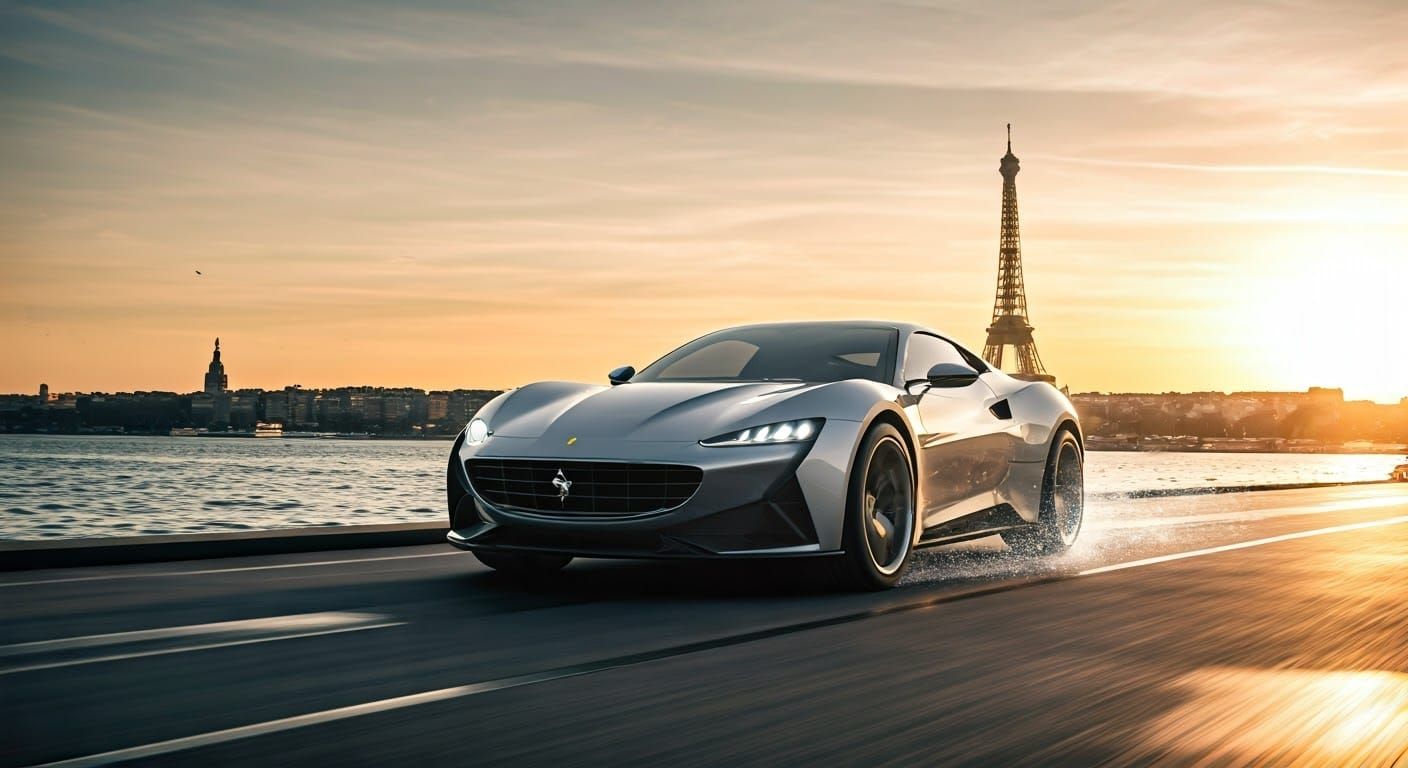 Sleek Ferrari Concept Speeds Along Paris Seaside Promenade i...
