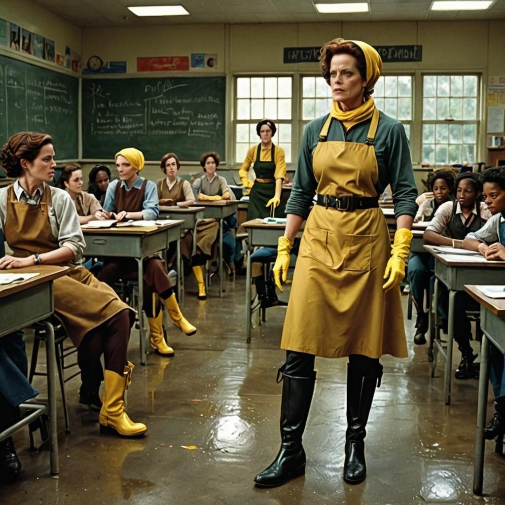 Charwoman Confronts Students: Detailed Matte Painting