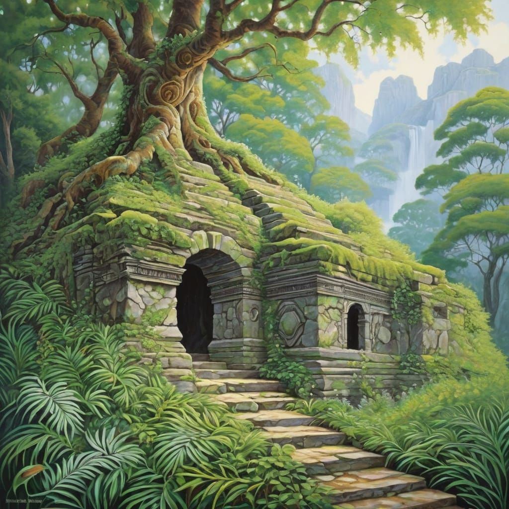 Detailed intricate painting of a weathered stone or on canva...