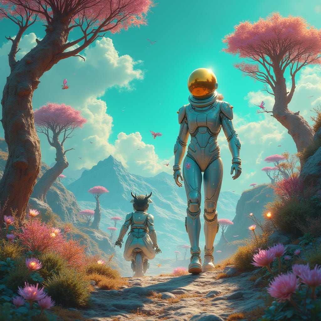 Space Explorer in a Futuristic, Alien World