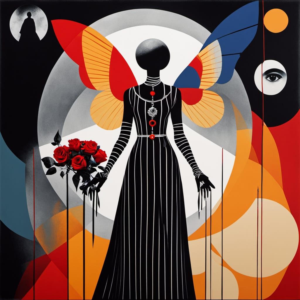 Mysterious Woman in Geometric Halo, Inspired by Dada Collage