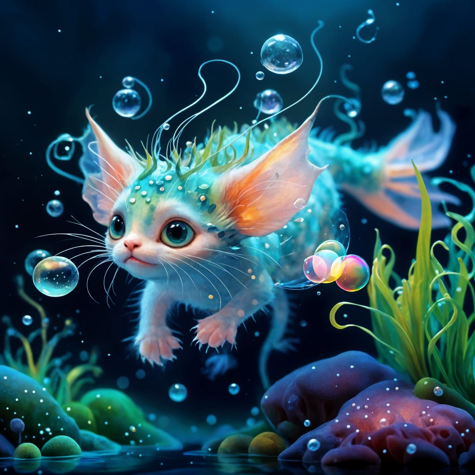 Cute Catfish-Axolotl Hybrid in Watercolor Style