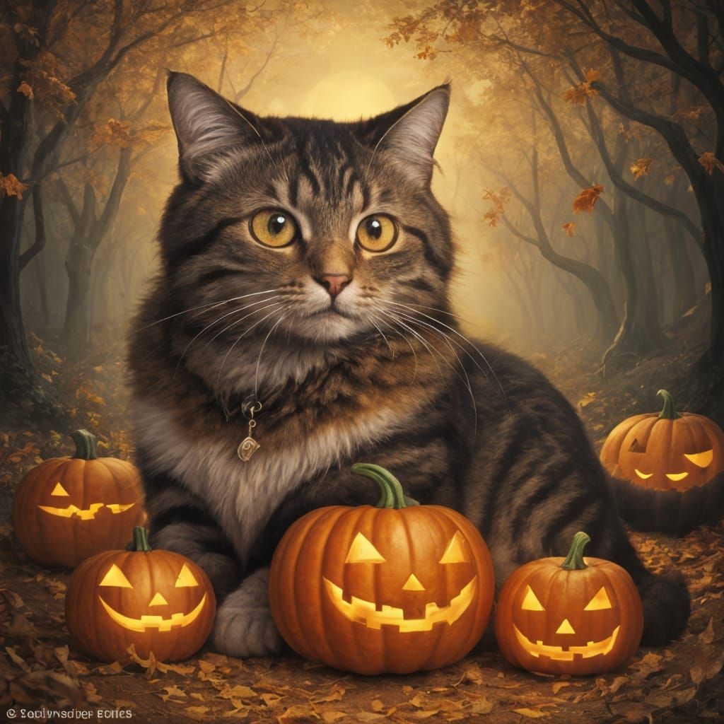 Halloween Cat in Surrealist Style
