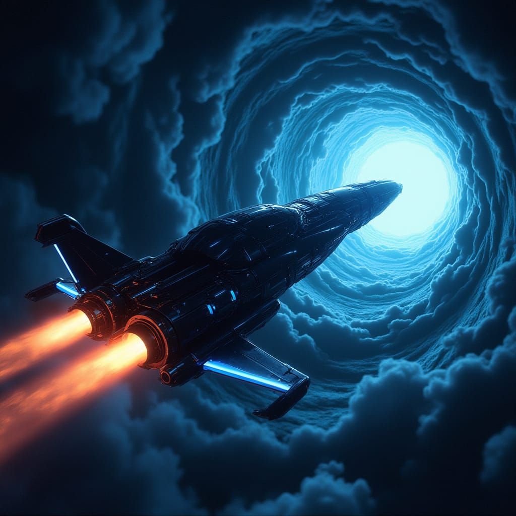 Ethereal Black Hole Encounter in Futuristic Metallic Style