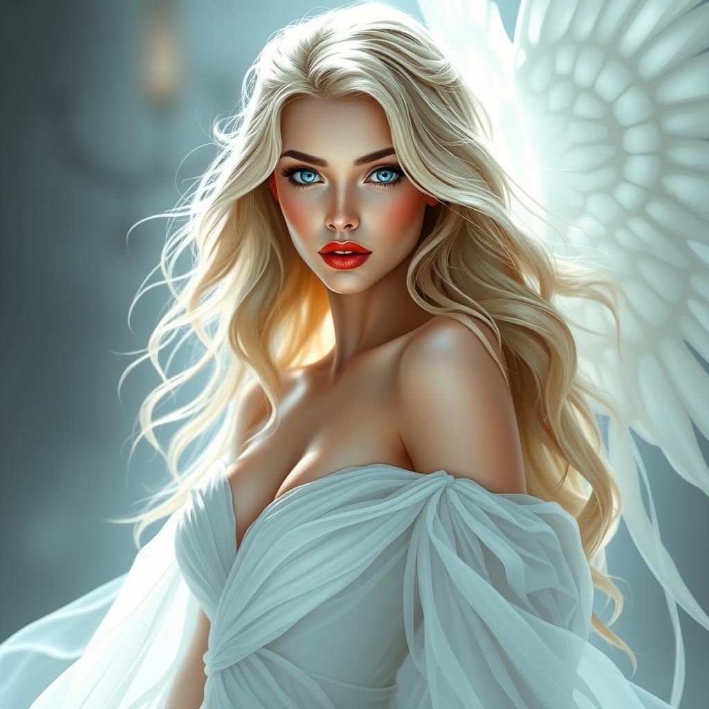 Ethereal Goddess with Flowing Gown: Digital Art