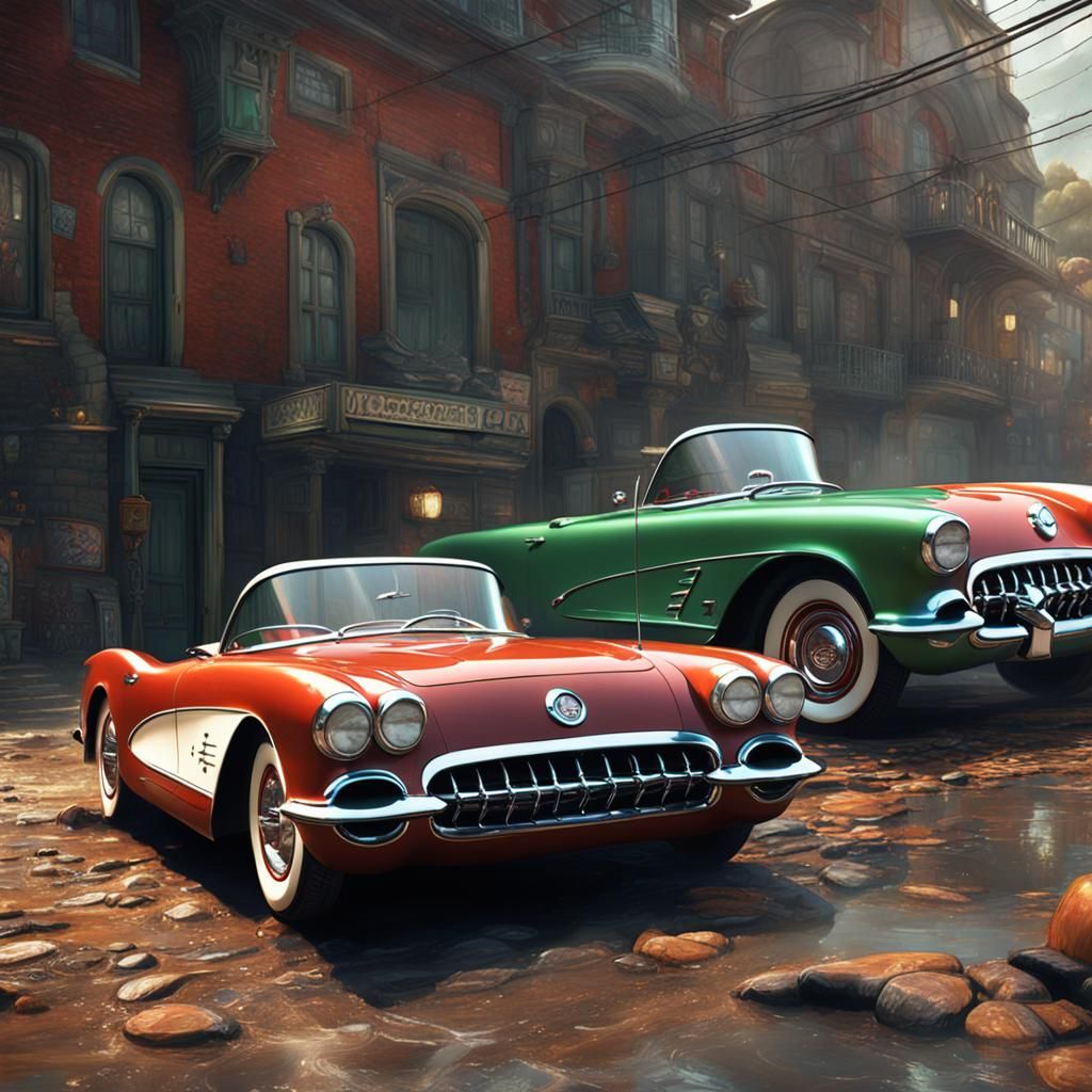 Frankenstein Drives a 1955 Corvette, Detailed Matte Painting