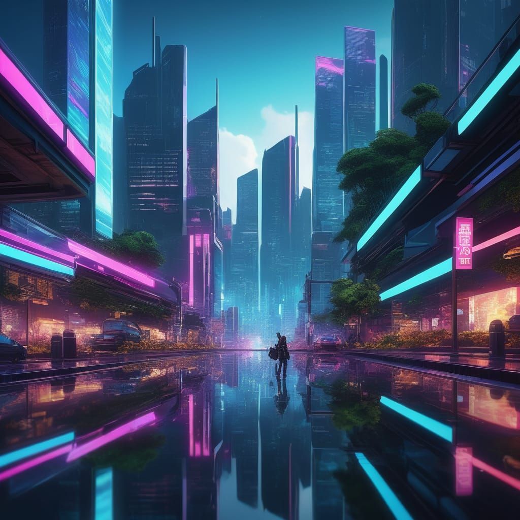Futuristic Anime Cityscape at Dusk in 3D