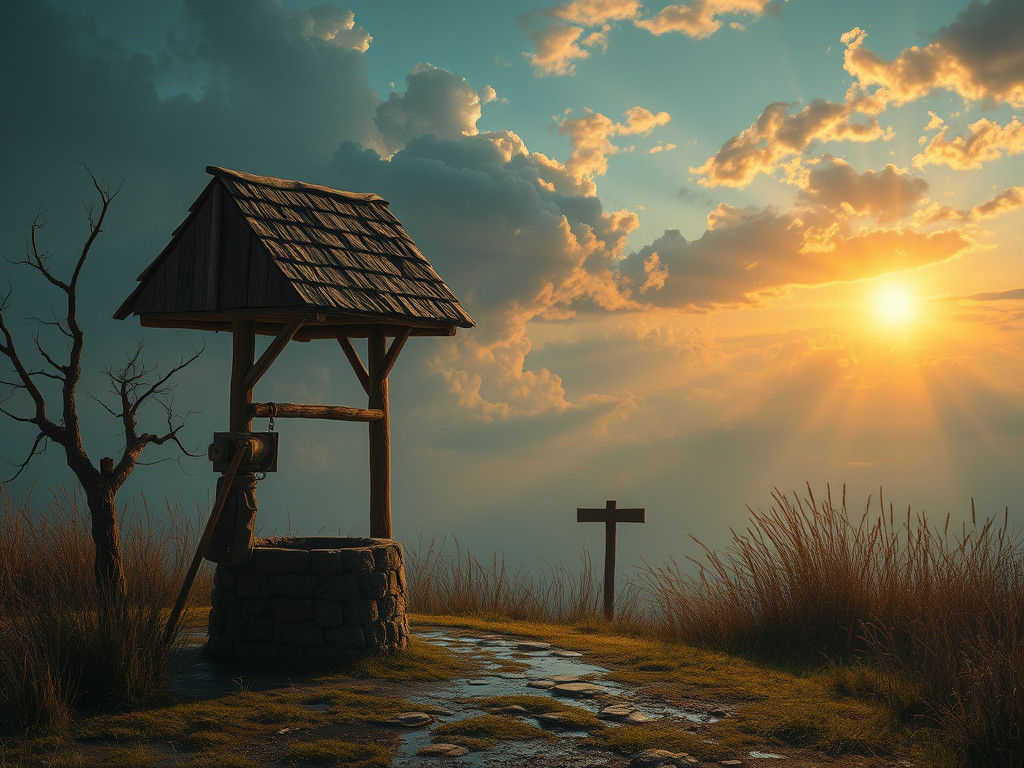 Surreal Figure by Well in Vivid Colors