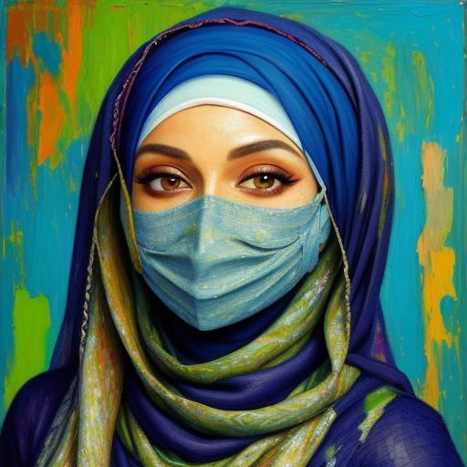 Hijabi Mask of Love in Expressionist Oil Painting