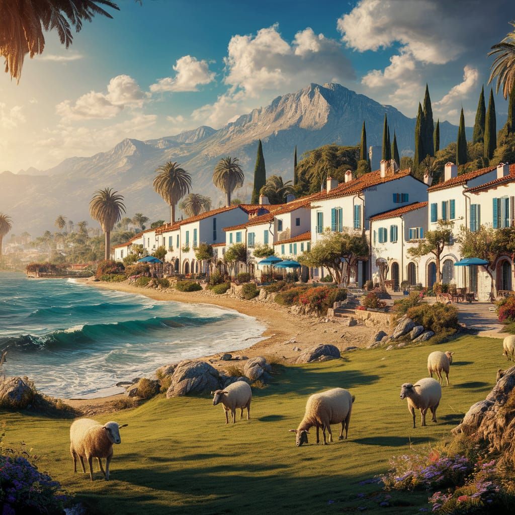 Breathtaking Mediterranean Village on Sun-Drenched Day