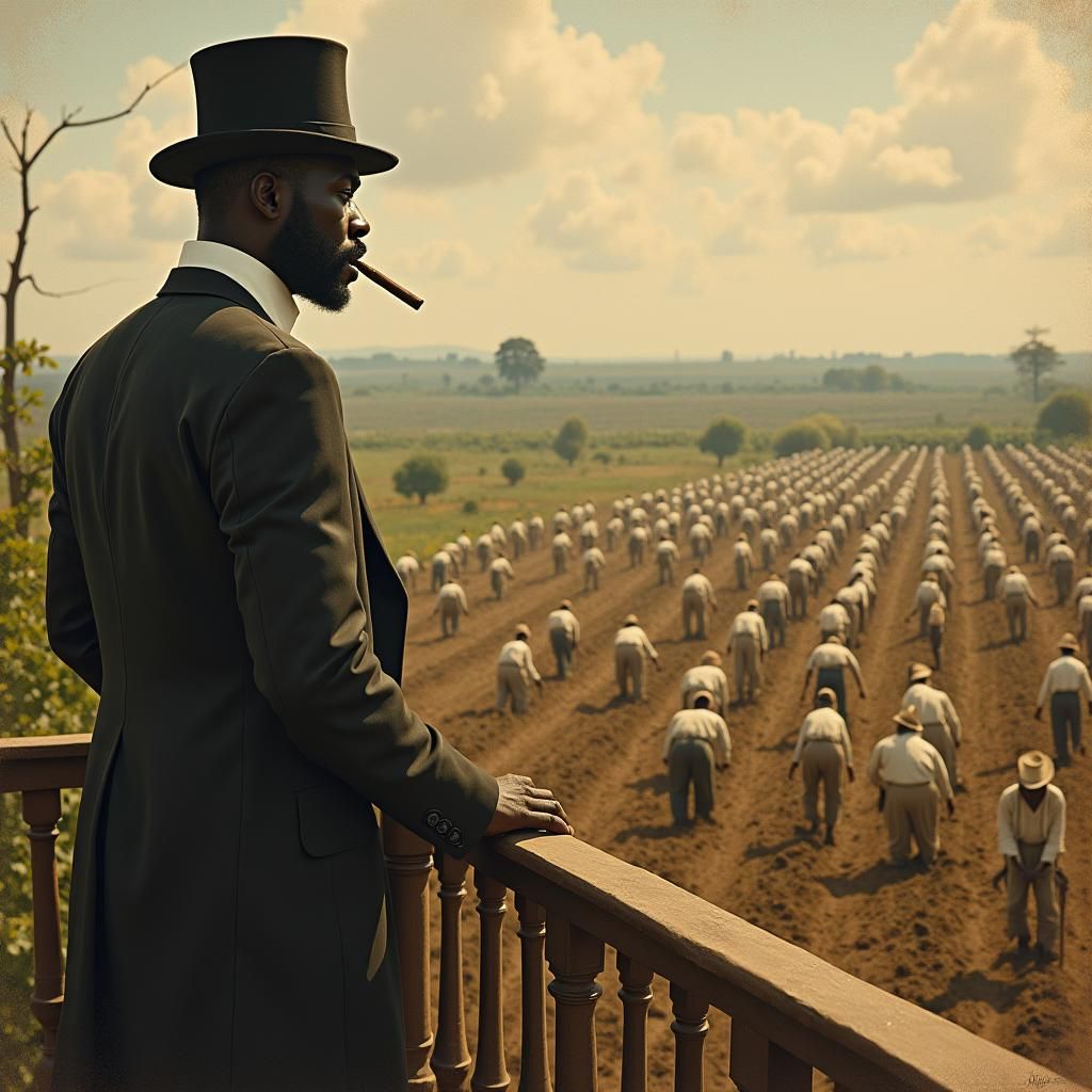 Black Plantation Owner in Rural African Landscape