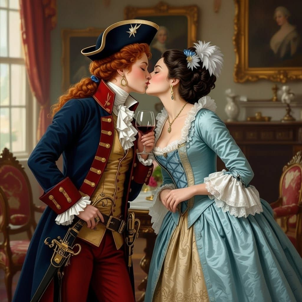 18th Century Naval Officer and Noblewoman Share Wine