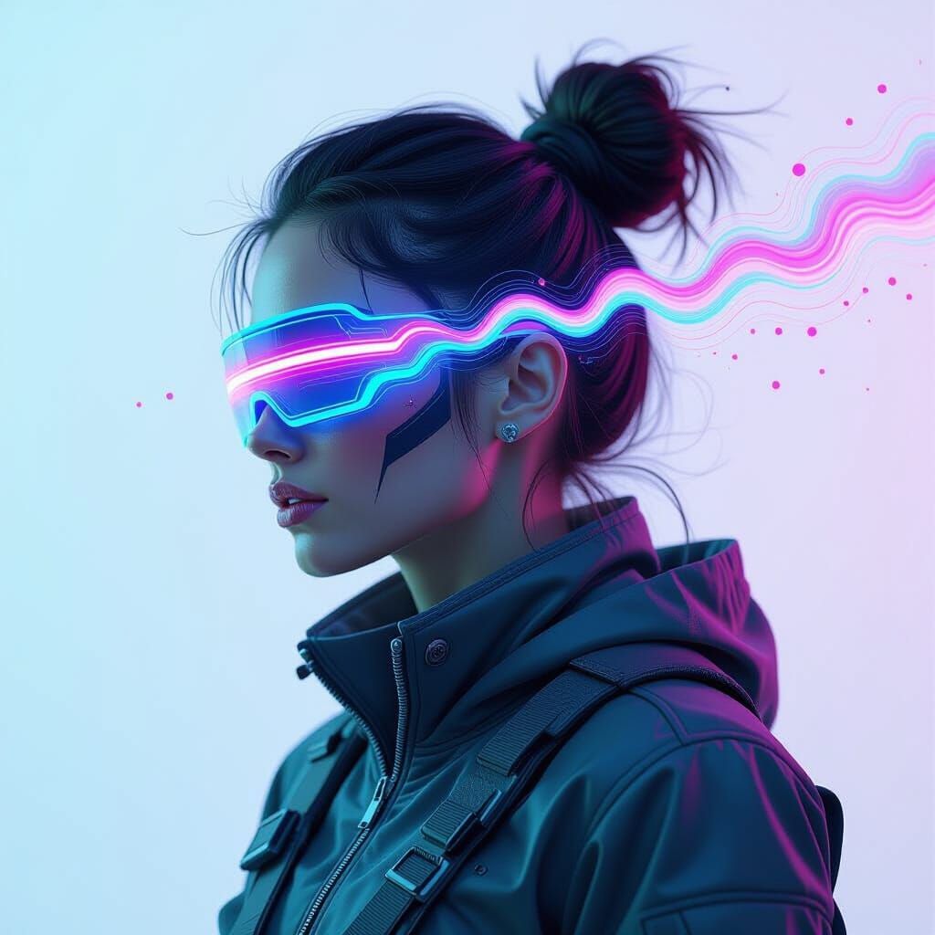 Futuristic Warrior Portrait in Vaporwave Style