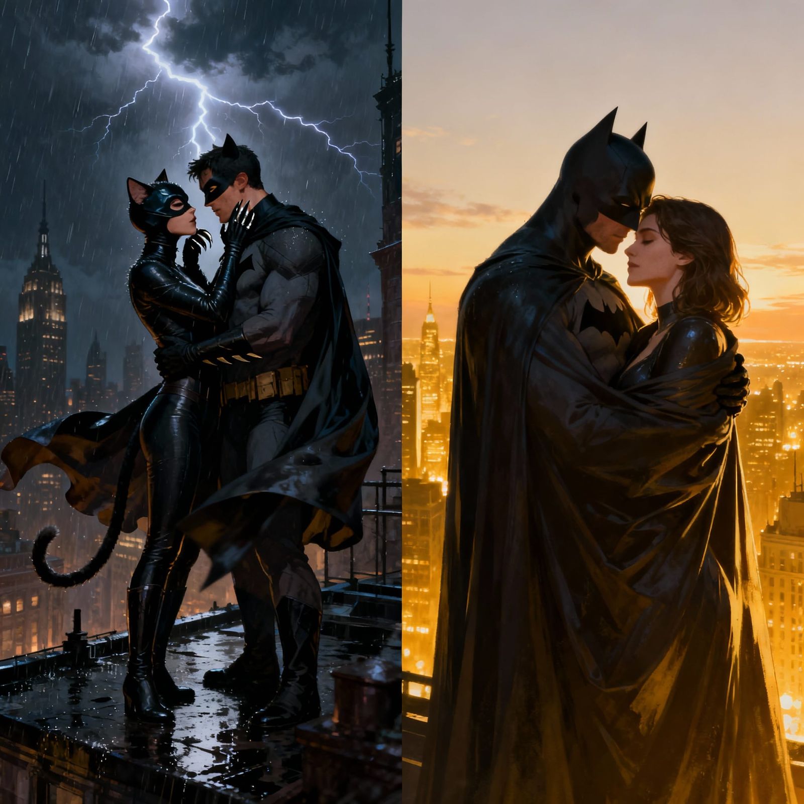 Gotham Romance: Hero and Thief Embrace Under Lightning and D...