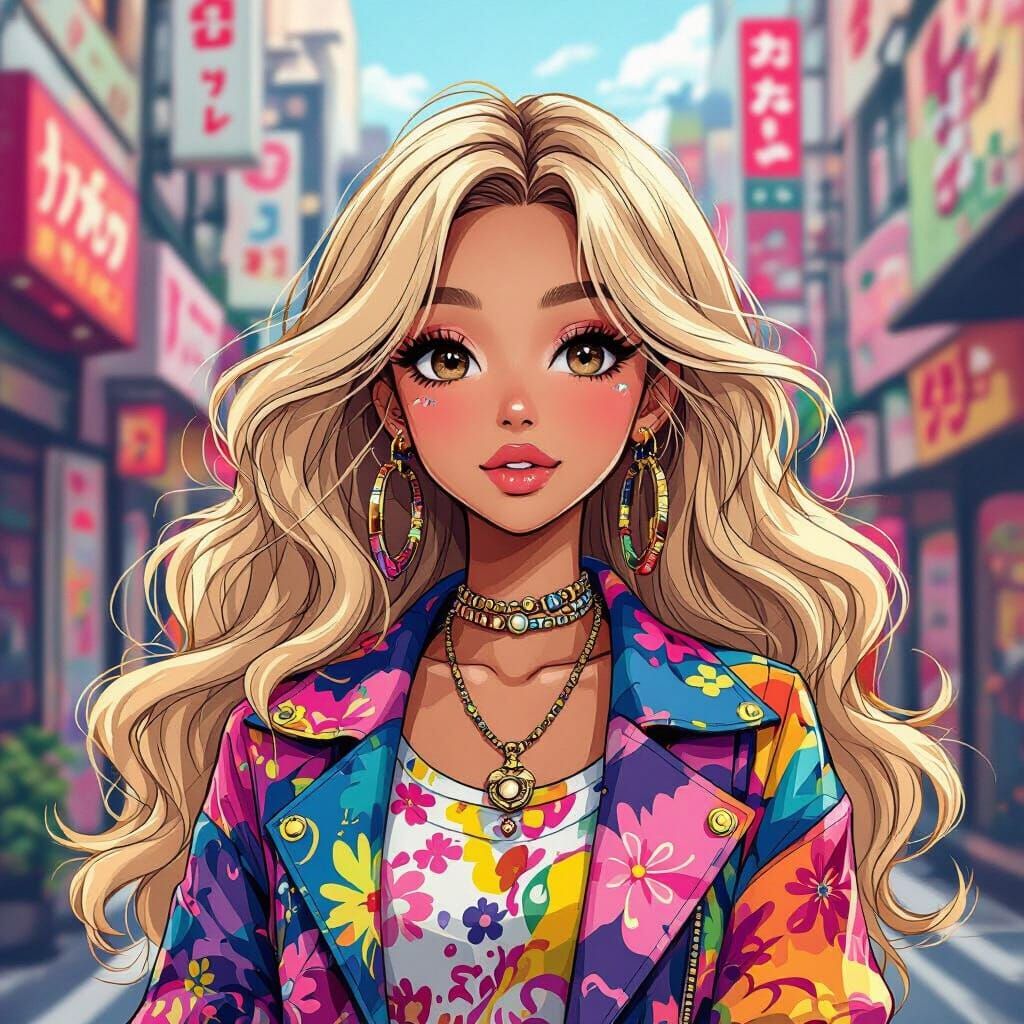 Anime Gyaru with Blonde Hair & Dark Skin in Tokyo