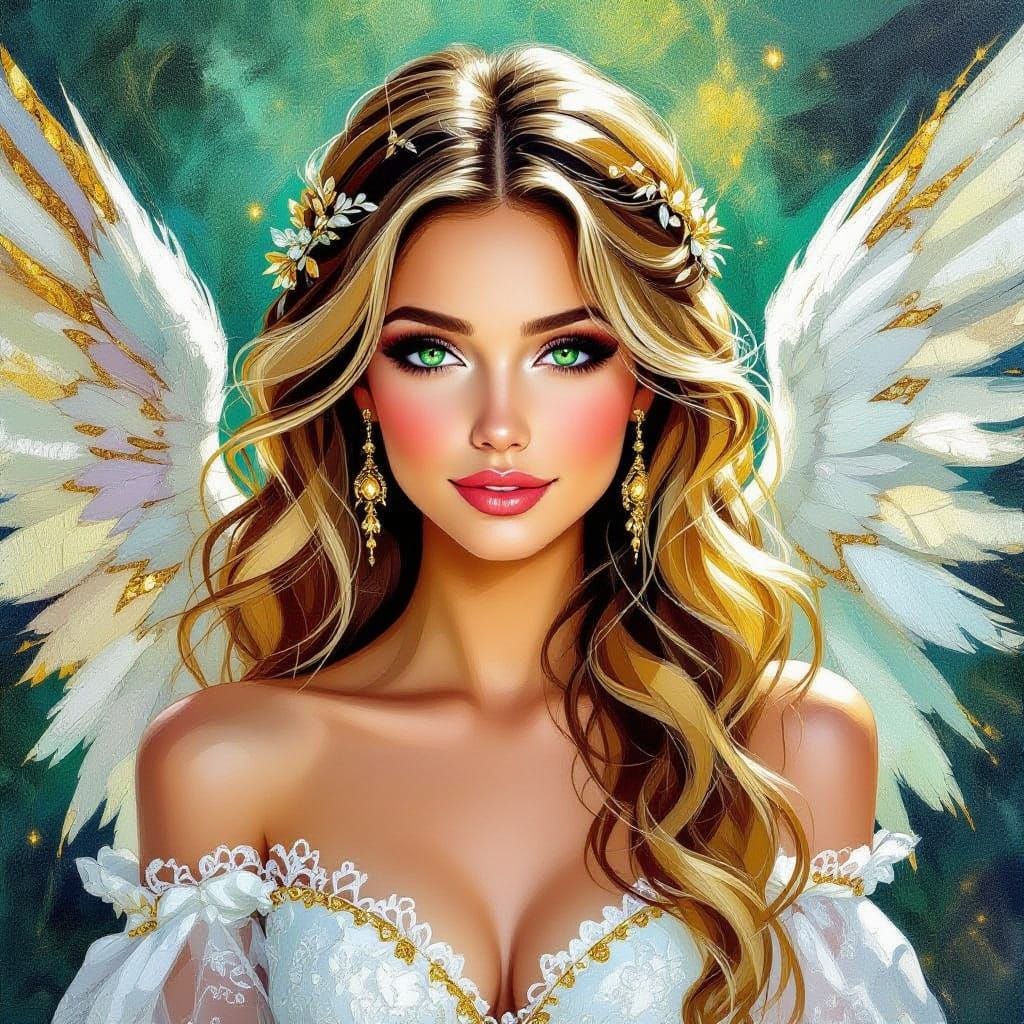 Beautiful Angelic Woman in Luminous Impasto Style