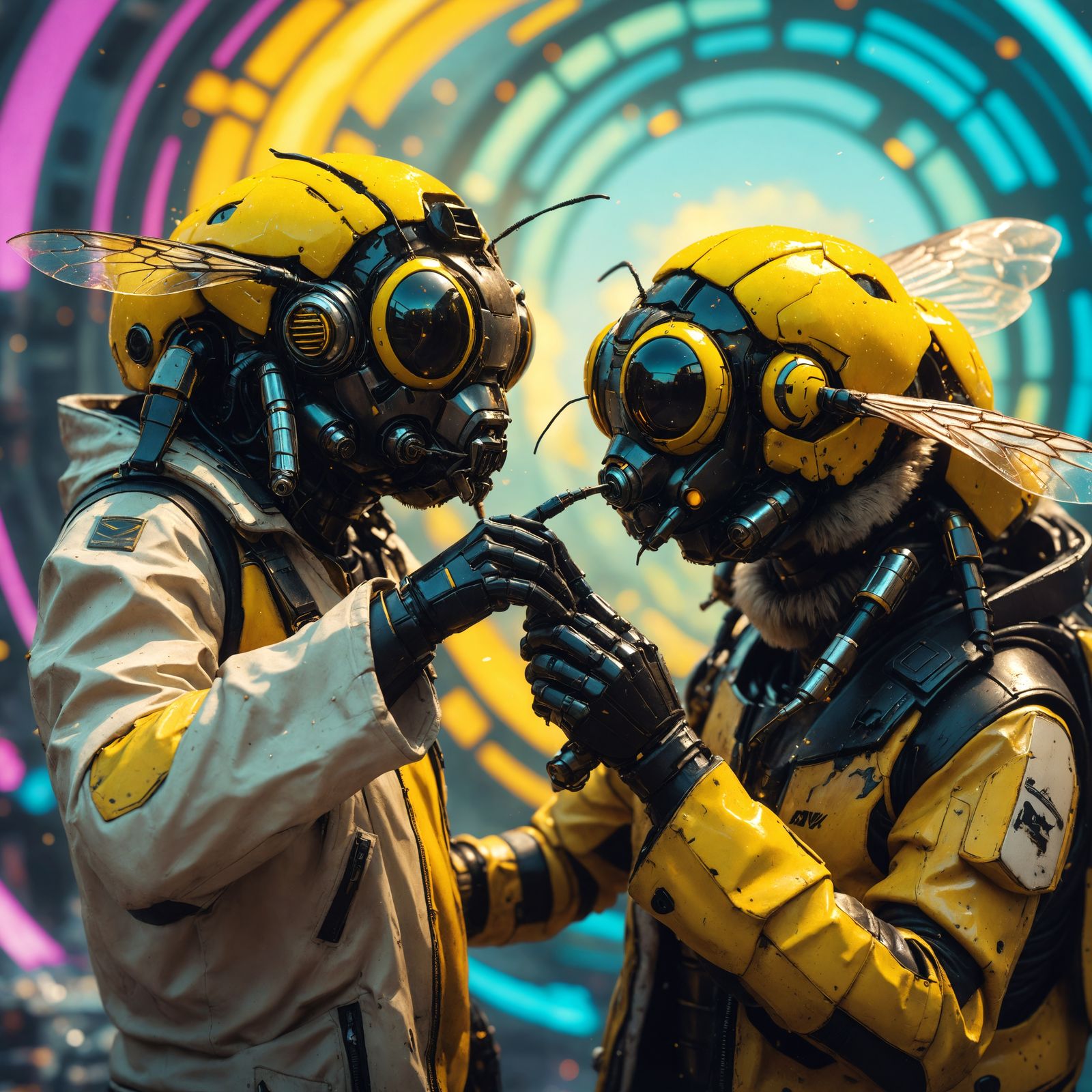Scientist Bumblebees Control a Bee in Cyberpunk Style