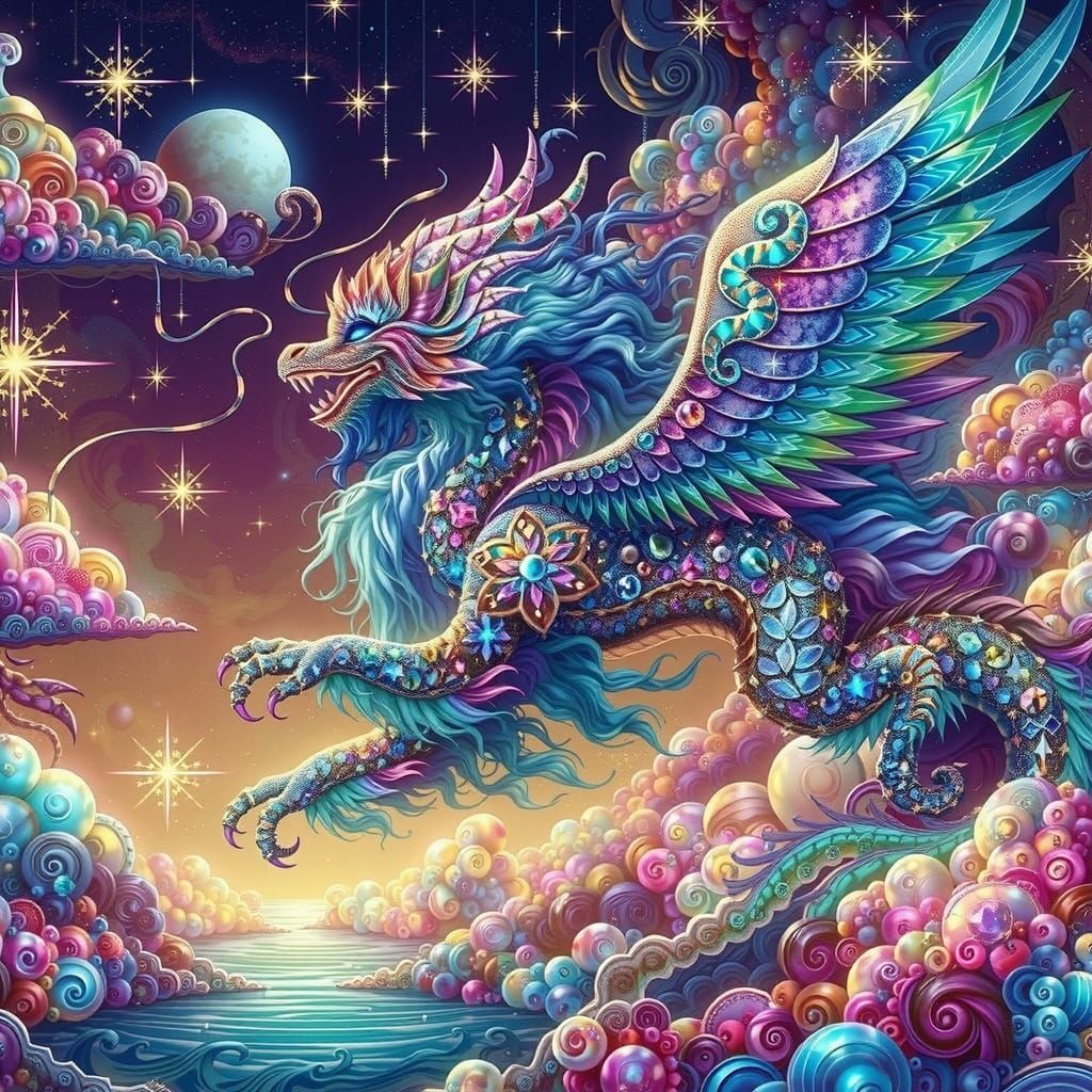 Opalescent Gemstone Dragon in Vibrant Digital Art Style