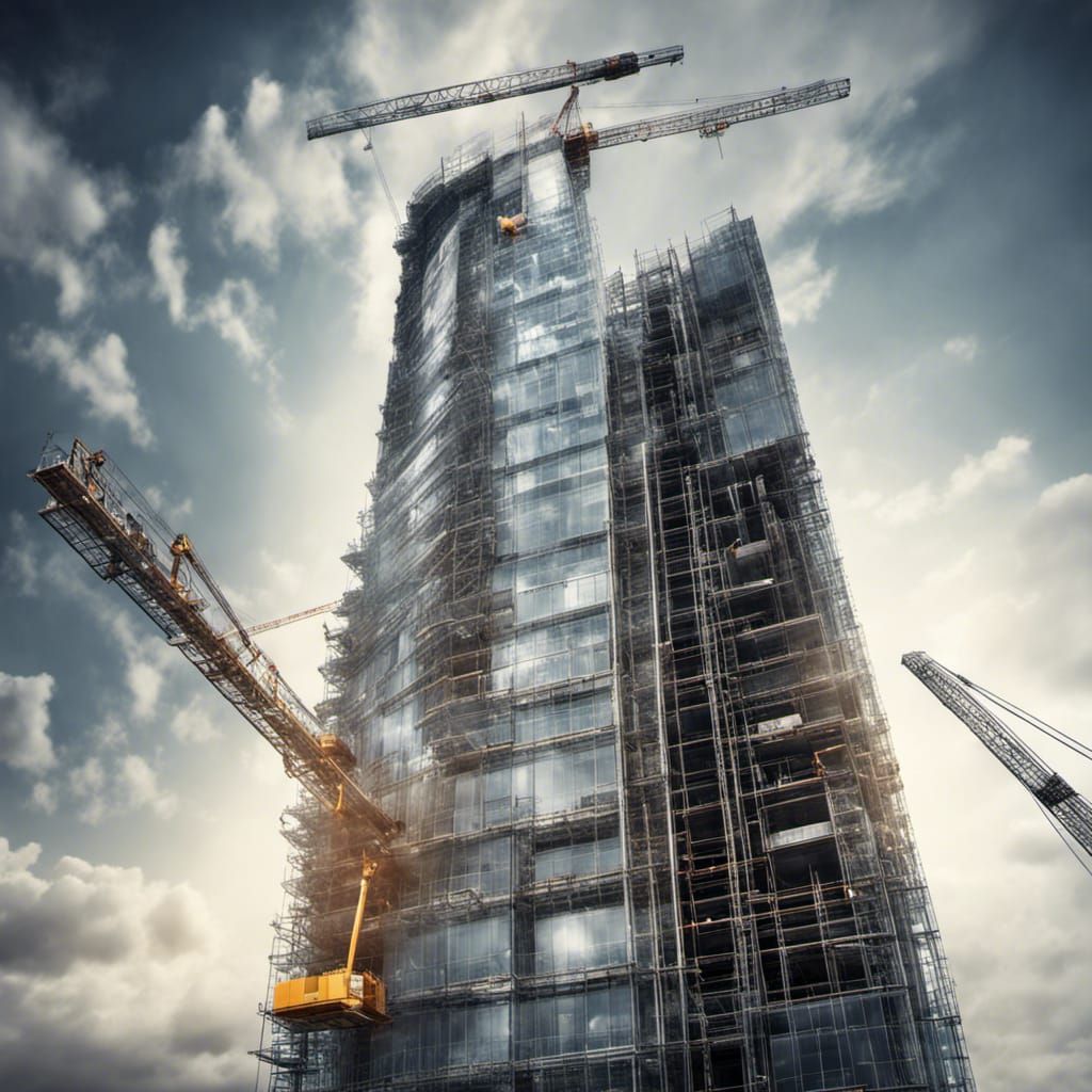 Glass Skyscraper Construction with Crane: Hyperrealistic HDR...