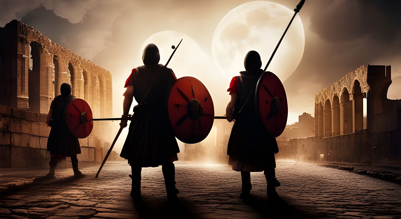 Roman Legionnaires Attack Jerusalem at Night in Hyperrealist...