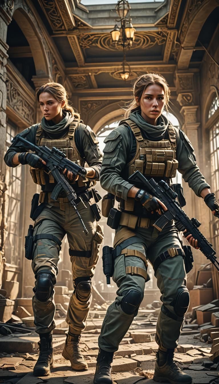 Female Special Forces Training in Art Nouveau Style