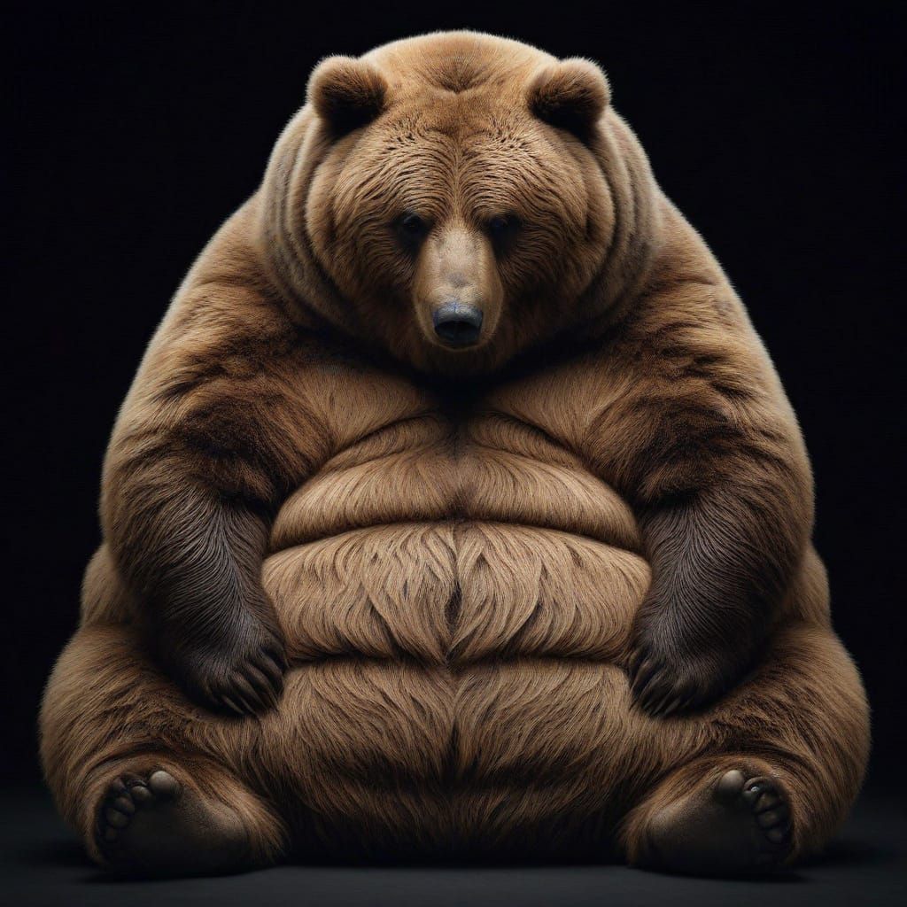 Sad Obese Grizzly Bear Close-Up Photograph