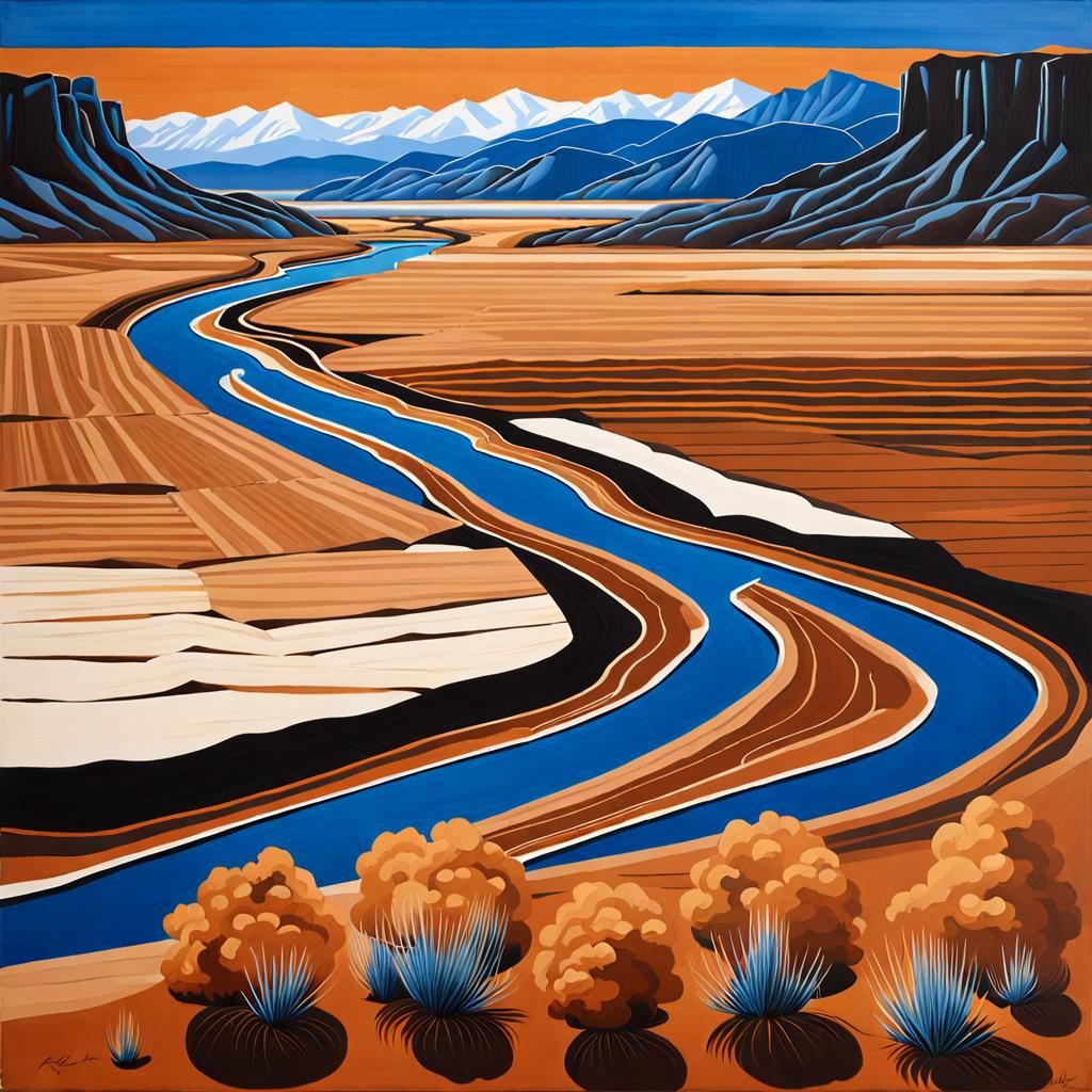 Surreal Precisionist Painting of Rio Chama Valley
