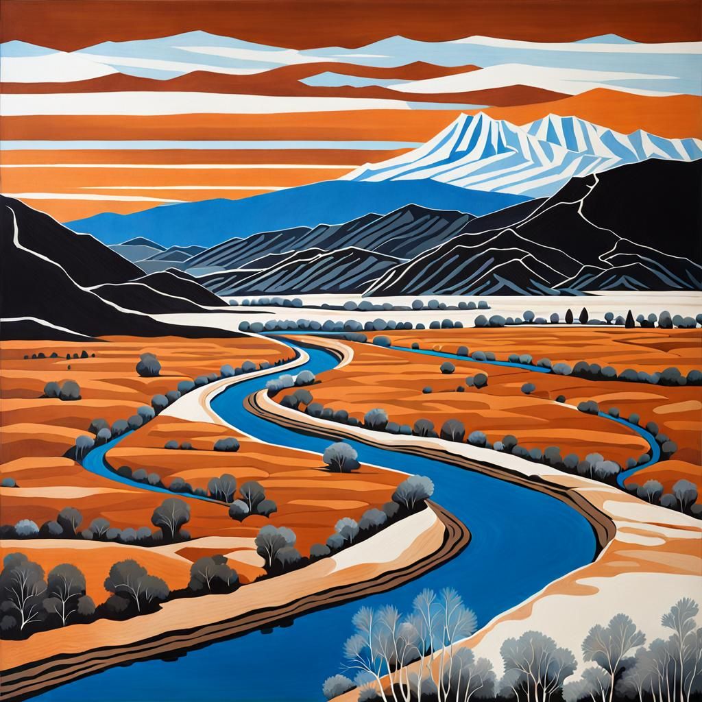 Surreal Precisionist Painting of Rio Chama Valley