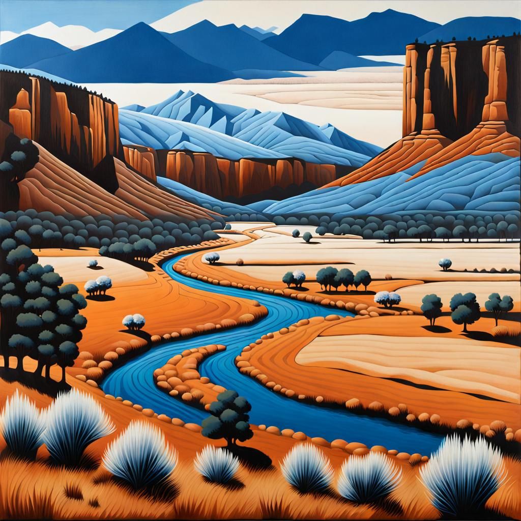 Surreal Precisionist Rio Chama Valley Painting