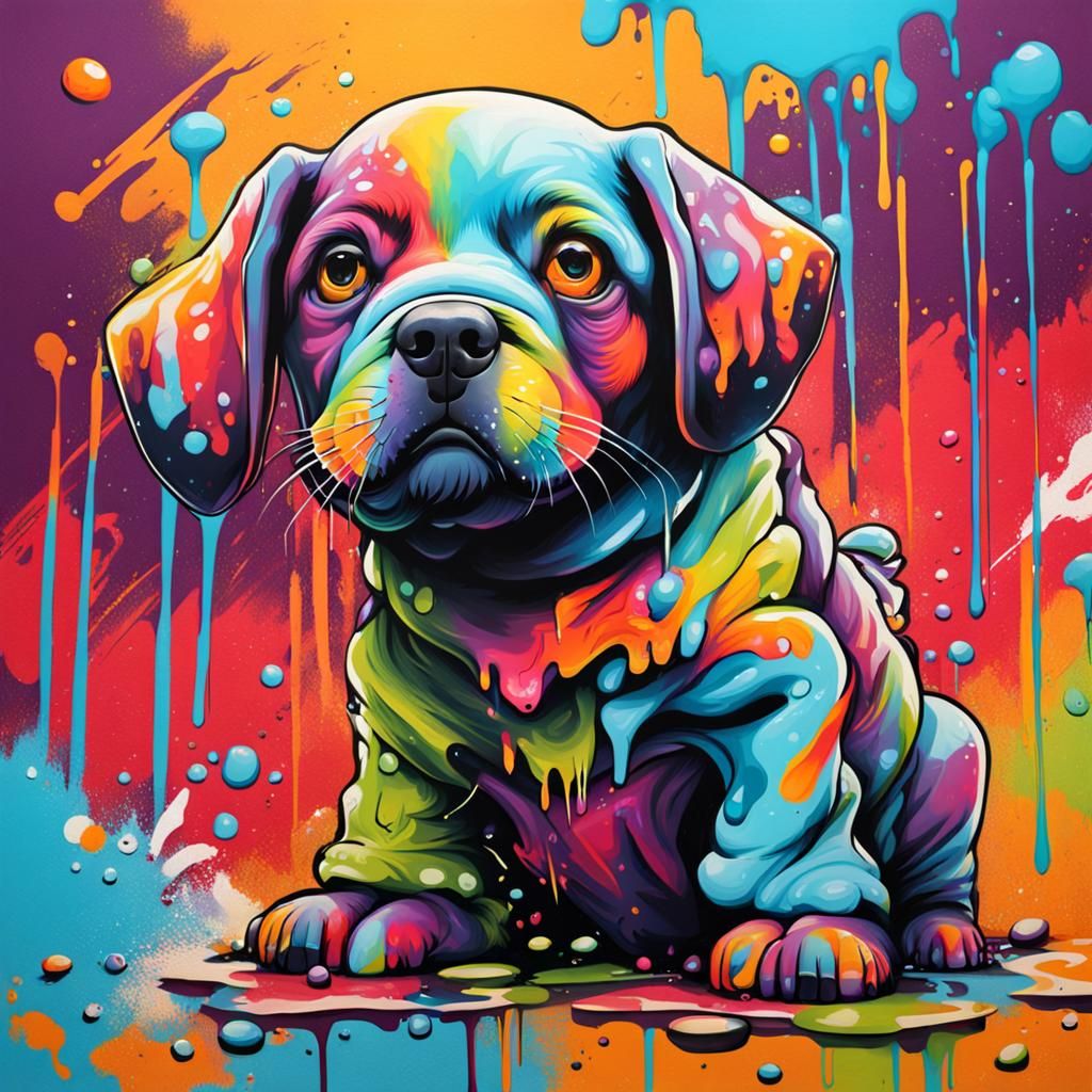 Cute Dog in Colorful Graffiti Splash Art