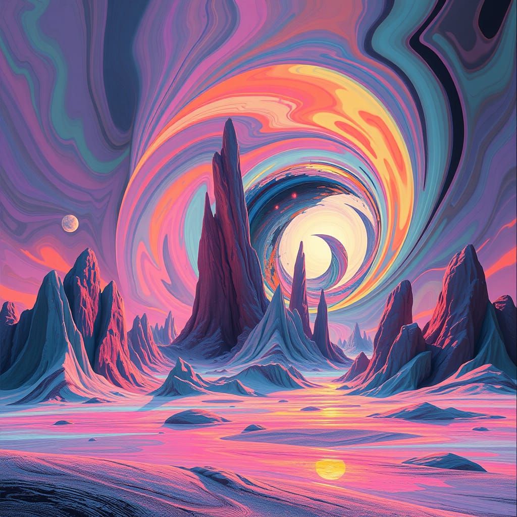 Abstract Distortion with Swirling Shapes and Vibrant Colors