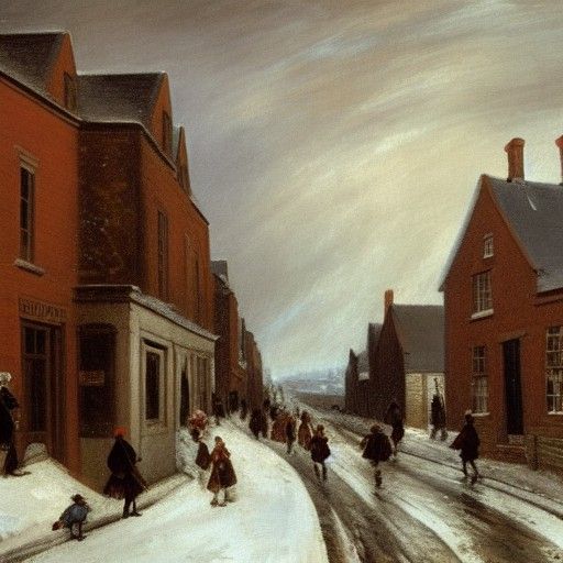 18th Century English Town Winter Scene Painting