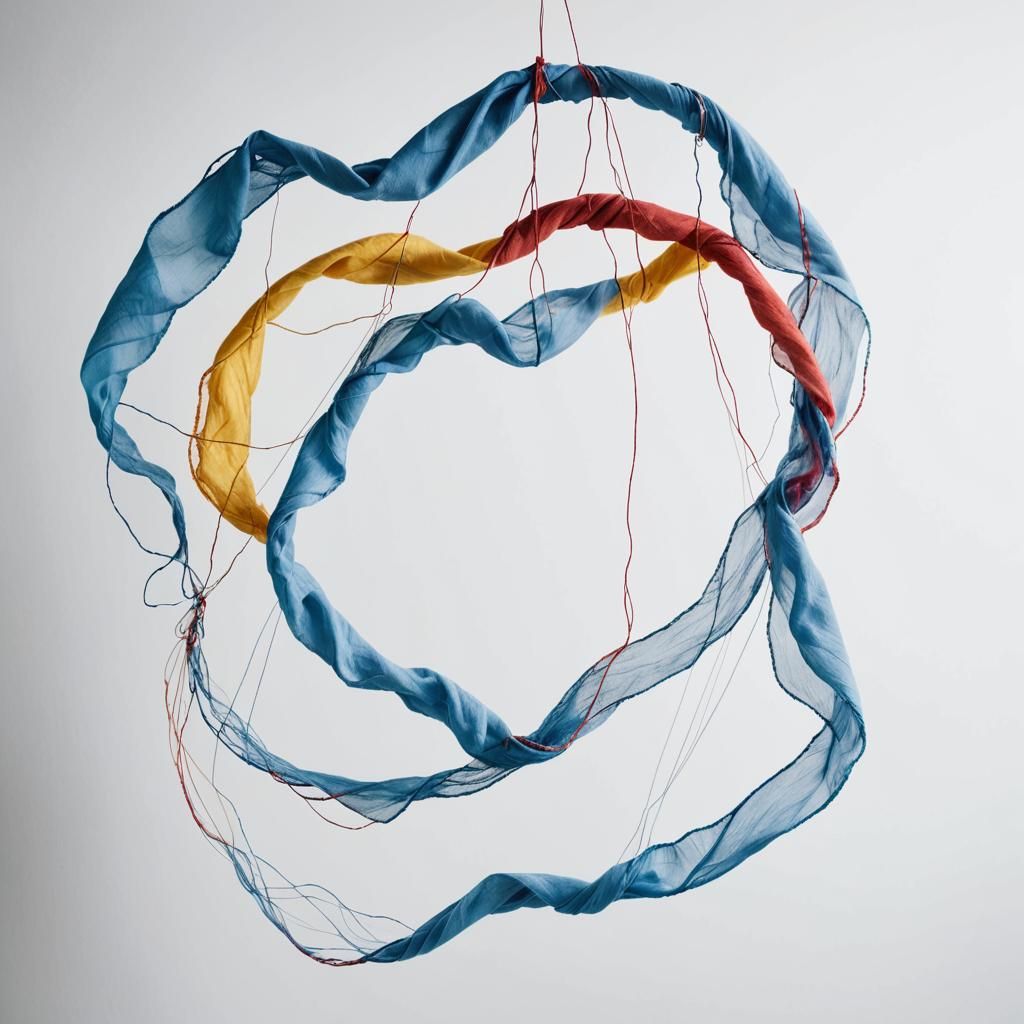 Abstract Fabric Collage with Dangling Threads