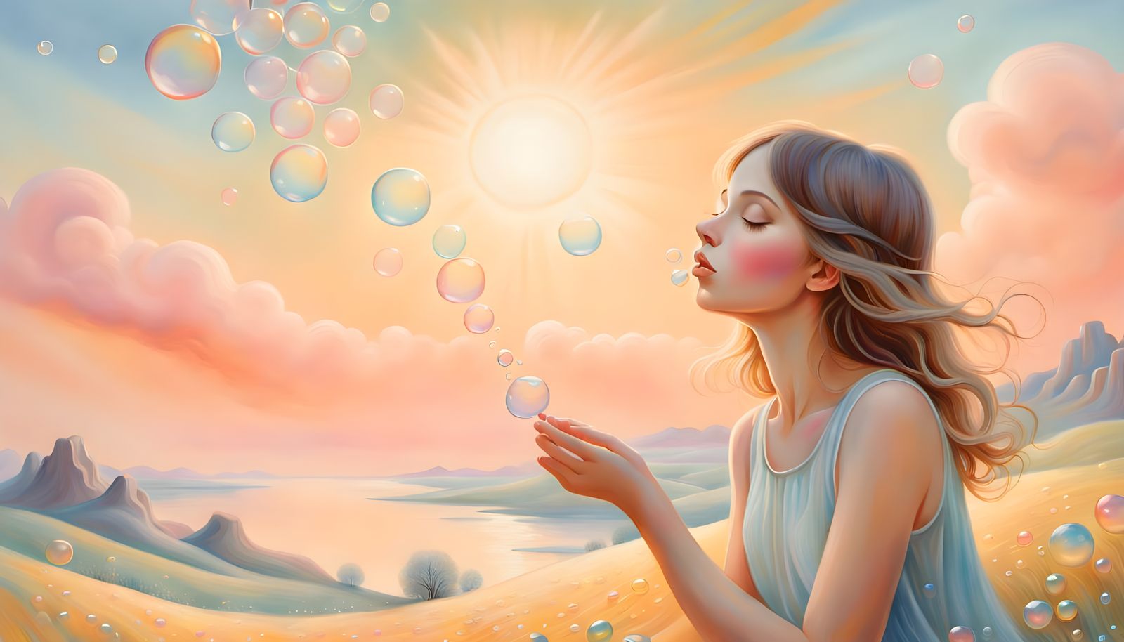 Floating Bubbles Reflecting Hope and Transience