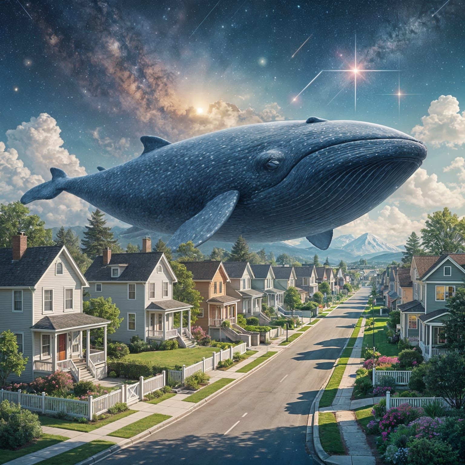 Surreal Neighborhood on a Sleeping Space Whale