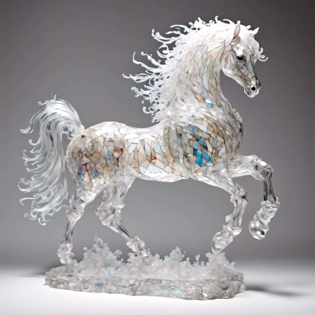 Stained Glass Crystal Ice Horse in Watercolor Style